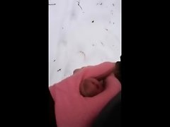 Handjob In the Snow, Cute Pink Gloves On My Dick