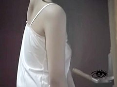 Naughty Kono rubs her pussy by a wall in sexy voyeur movie