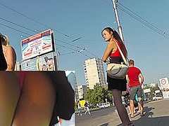 Upskirt view of the long-haired Asian amateur girl